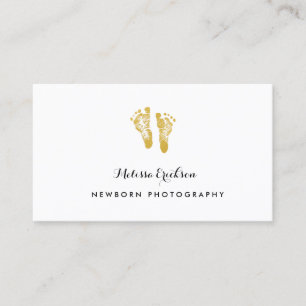 Tarjeta De Visita Fotógrafo recién nacido Elegante Faux Gold Footpri