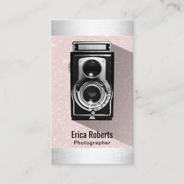 Tarjeta De Visita Fotógrafo retro Cámara Rubor Fotografía rosa (Anverso)