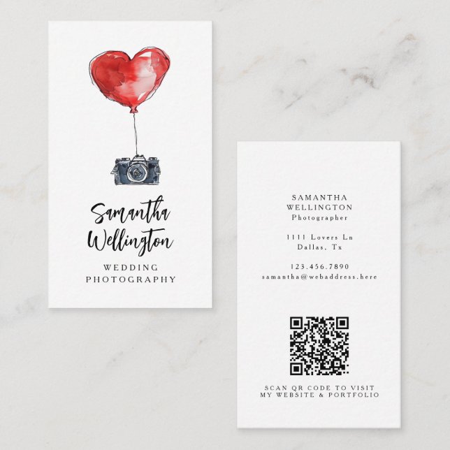 Tarjeta De Visita Fotógrafo romántico Boda caprichoso (Anverso / Reverso)