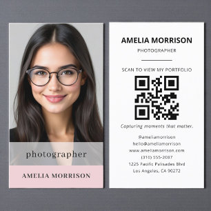 Tarjeta De Visita Fotógrafo rosa de Rubor QR Foto de código moderno