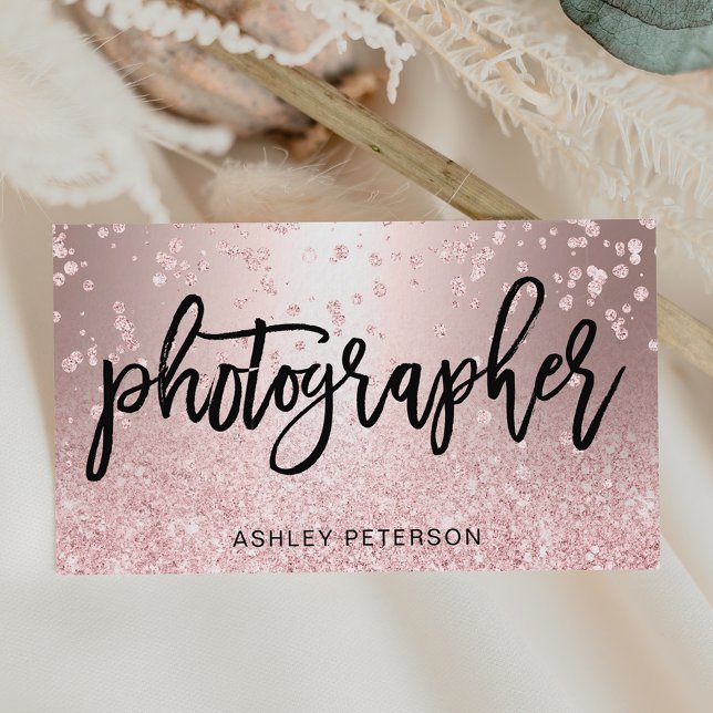 Tarjeta De Visita fotógrafo rosa purpurina de oro metálico confetti (Subido por el creador)
