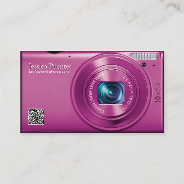 Tarjeta De Visita Fotógrafo rosado del profesional de la cámara (Anverso)