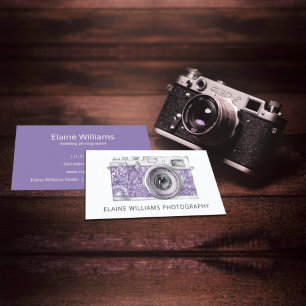 Tarjeta De Visita Fotógrafo Rústico Morado Floral Vintage
