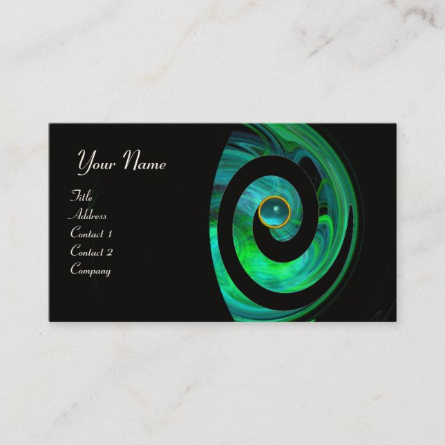 Tarjeta De Visita FOTON SWIRL GEM MONOGRAM azul verde negro (Anverso)