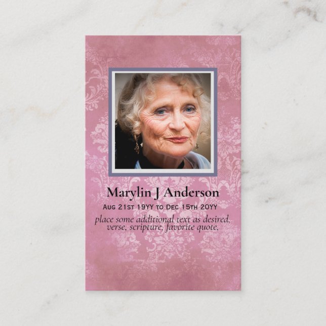 Tarjeta De Visita Fotos Celebración de la Vida en Memoria de las Tar (Anverso)