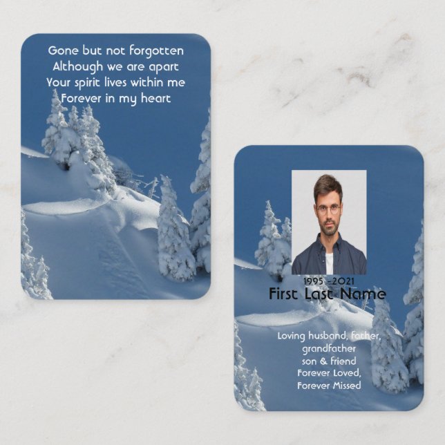 Tarjeta De Visita Fotos conmemorativas Oración Nieve Cubierta Trees  (Anverso / Reverso)