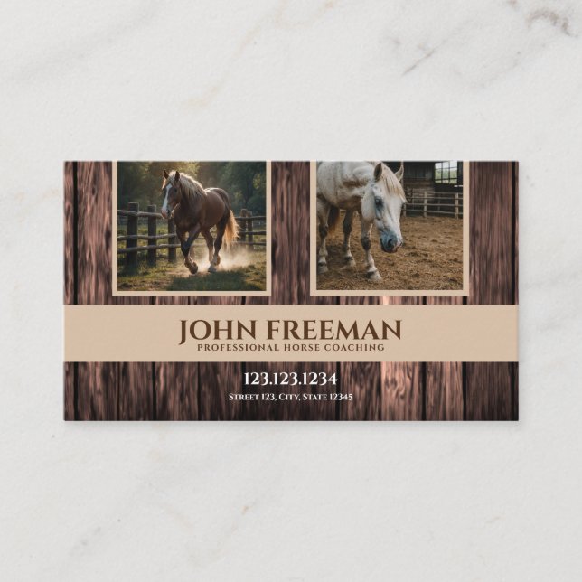 Tarjeta De Visita Fotos de caballos de madera marrón brillante Coach (Anverso)