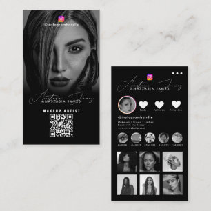 Tarjeta De Visita Fotos de Influencer Negro Blanco Código QR de Rede