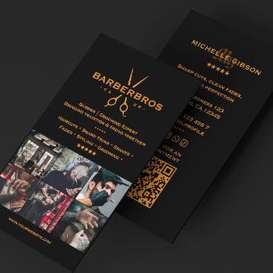 Tarjeta De Visita Fotos de rejilla de Barbería Minimal Naranja Negro
