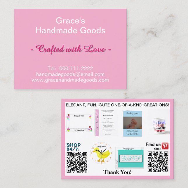 Tarjeta De Visita Fotos empresariales rosadas de Pastel Códigos QR 3 (Anverso / Reverso)