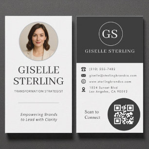 Tarjeta De Visita Fotos gris de carbón vegetal profesional Código QR