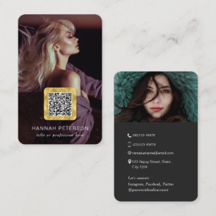 Tarjeta De Visita Fotos profesionales Código QR Oro moderno y elega
