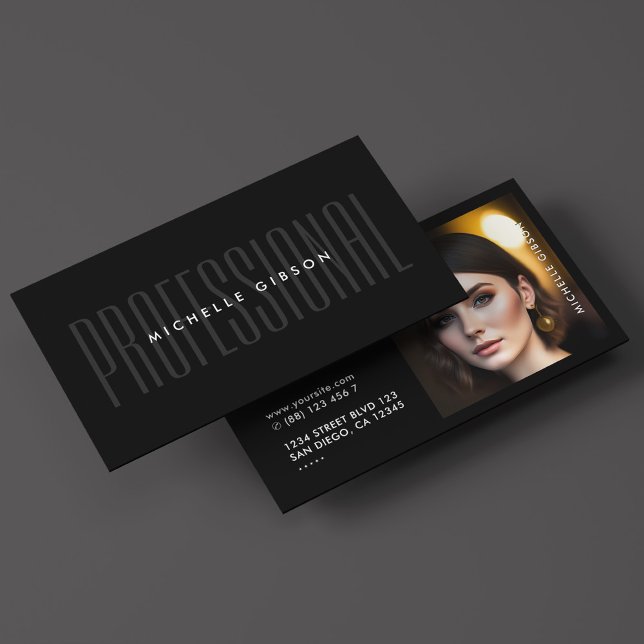 Tarjeta De Visita Fotos simples y negras profesionales Mínimas (Professional Black Simple Photo Minimal Business Card
)
