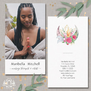 Tarjeta De Visita Fotos verticales de Boho Moon Crystals Feathers Fl