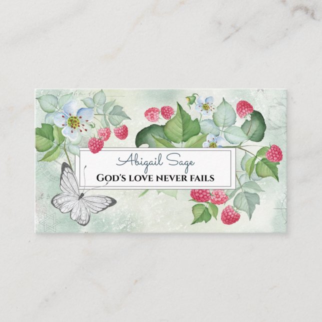 Tarjeta De Visita Frambuesas y flores rojas de bonito, Inspiradoras (Anverso)