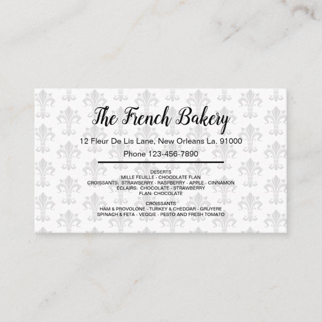 Tarjeta De Visita Francés Bakery Fleur De List Theme (Anverso)