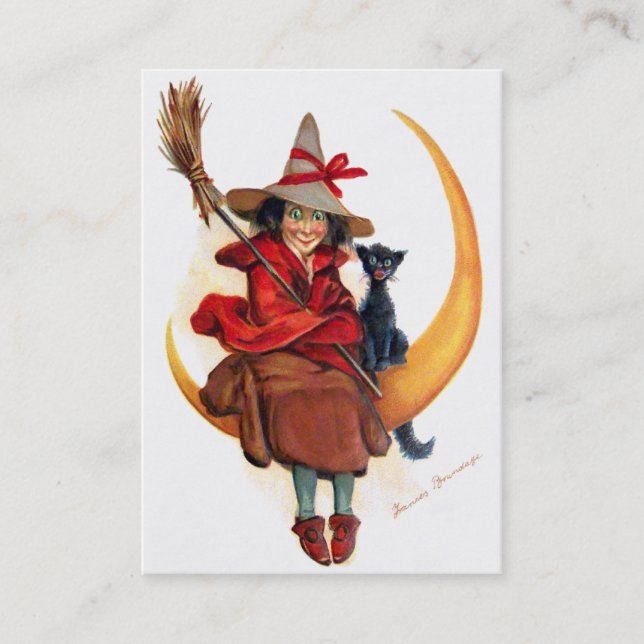 Tarjeta De Visita Frances Brundage: Bruja en la luna de la hoz (Anverso)