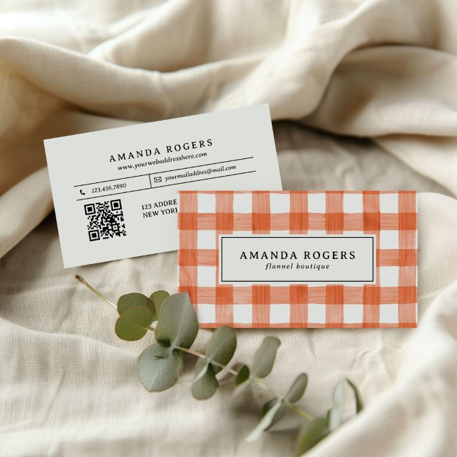TARJETA DE VISITA FRANEL DE CÓDIGO QR DE PLAID DE BÚFALO DE ACRÉLATO (Subido por el creador)
