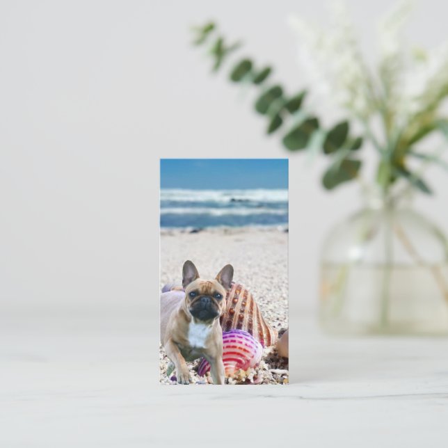 Tarjeta De Visita Französische Bulldogge am Strand Postkarte (Anverso de pie)