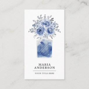 Tarjeta De Visita Frasco de perfume floral de acuarela azul rústico