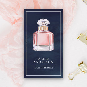 Tarjeta De Visita Frasco de perfume rosa sonrojado Azul marino