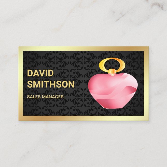 Tarjeta De Visita Frasco rosa Perfume de Relieve metalizado dorado n (Anverso)