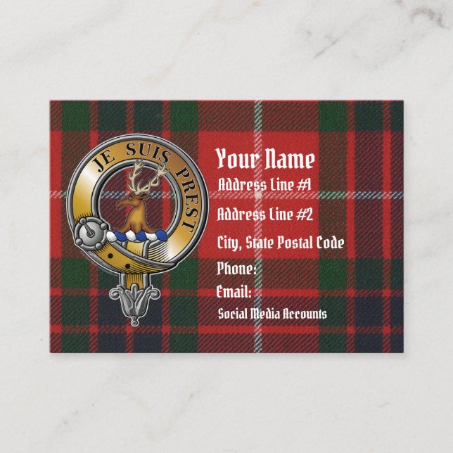 Tarjeta De Visita Fraser Lovat Tartan & Badge (Anverso)