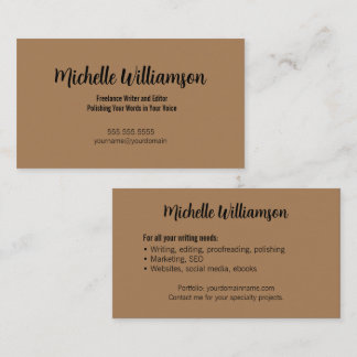Tarjeta De Visita Freelance Writer Minimal Warm Brown