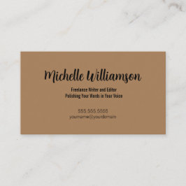 Tarjeta De Visita Freelance Writer Minimal Warm Brown
