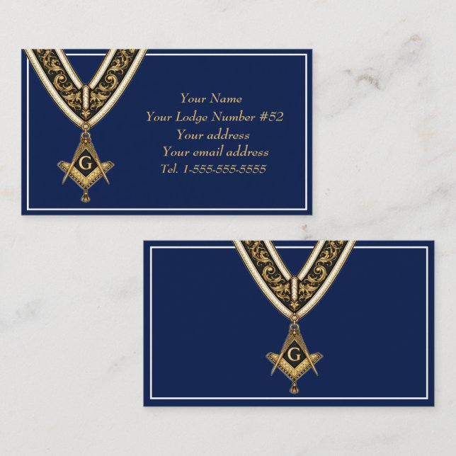 Tarjeta De Visita Freemason Freemasonry Symbol Masonic Blue Gold (Anverso / Reverso)