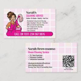 Tarjeta De Visita Fregona Rosa y Cubeta Dibujo Animado Señora de la