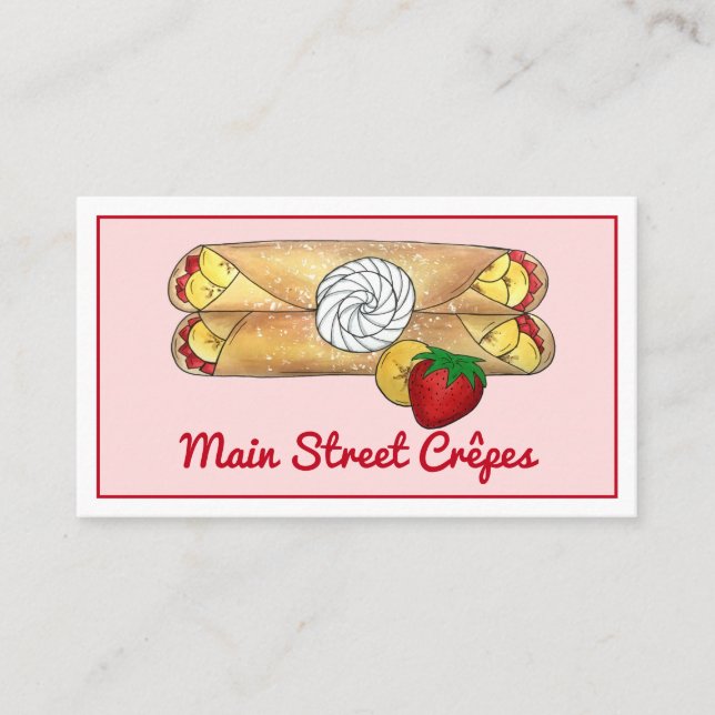 Tarjeta De Visita Fresa Banana Crepe Panqueque Comida Francesa (Anverso)