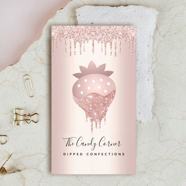 Tarjeta De Visita Fresa Rosa de chocolate con goteo de oro (Subido por el creador)
