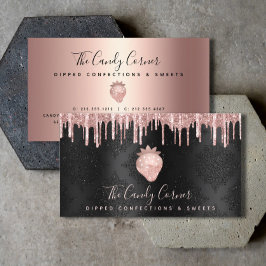 Tarjeta De Visita Fresa Rosa Oro Dris Confección Dulces Negro