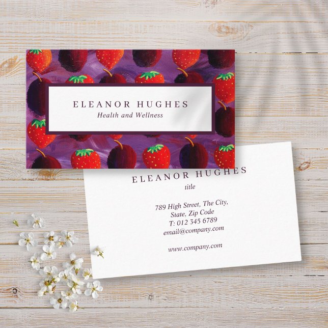 Tarjeta De Visita Fresas de frutas modernas Plumas Profesionales (Modern fruit strawberries Plums Professional Business Card)