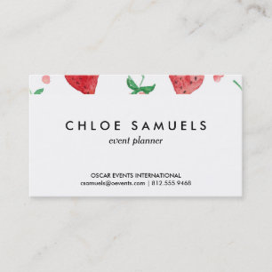 Tarjeta De Visita Fresas rosa y bayas pintadas rojo de la acuarela