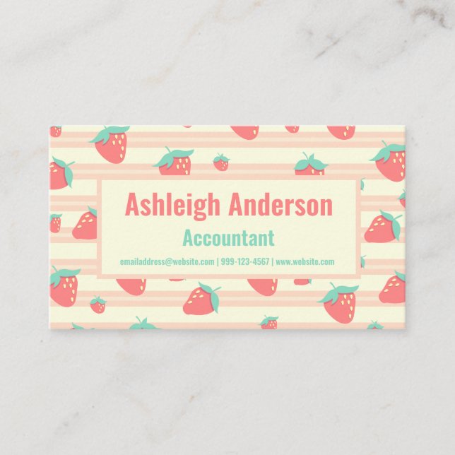 Tarjeta De Visita Fresas rosas dulces y crema (Anverso)