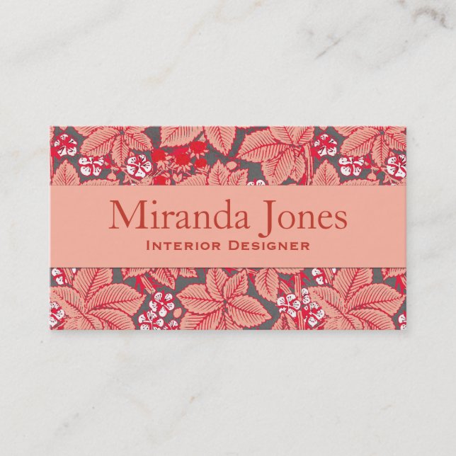 Tarjeta De Visita Fresas y hojas de estilo Art Nouveau, Naranja de c (Anverso)