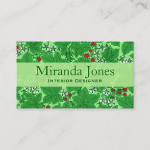 Tarjeta De Visita Fresas y hojas de estilo Art Nouveau, verde limón