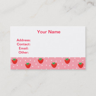 Tarjeta De Visita Fresas y puntos de polka rosados