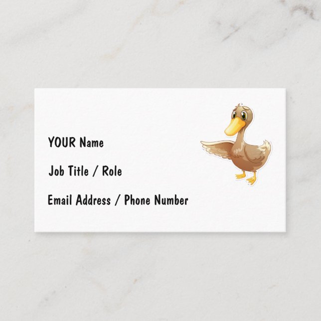 Tarjeta De Visita Friendly Cartoon Duck with Contact Info (Anverso)