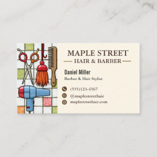 Tarjeta De Visita Friendly Retro Barber Hair Stylist Stained Glass B