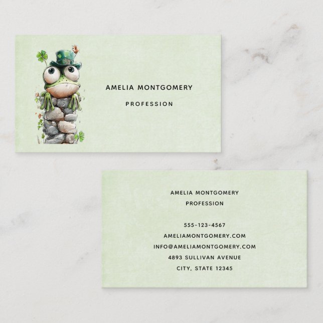 Tarjeta De Visita Frog with Green Hat and Shamrock Cute (Anverso / Reverso)