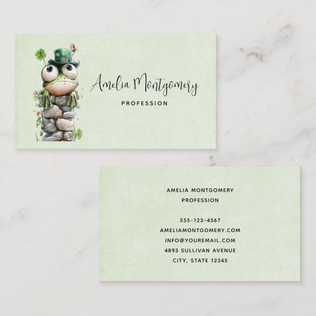 Tarjeta De Visita Frog with Green Hat and Shamrock Cute (Anverso / Reverso)