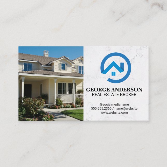 Tarjeta De Visita Front Yard Home | Modern Blue Real Estate Logo (Anverso)