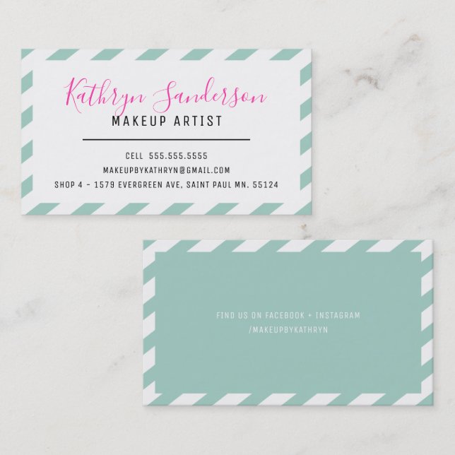 Tarjeta De Visita FRONTERA MÍNIMA MODERNA simple menta verde rosa bl (Anverso / Reverso)