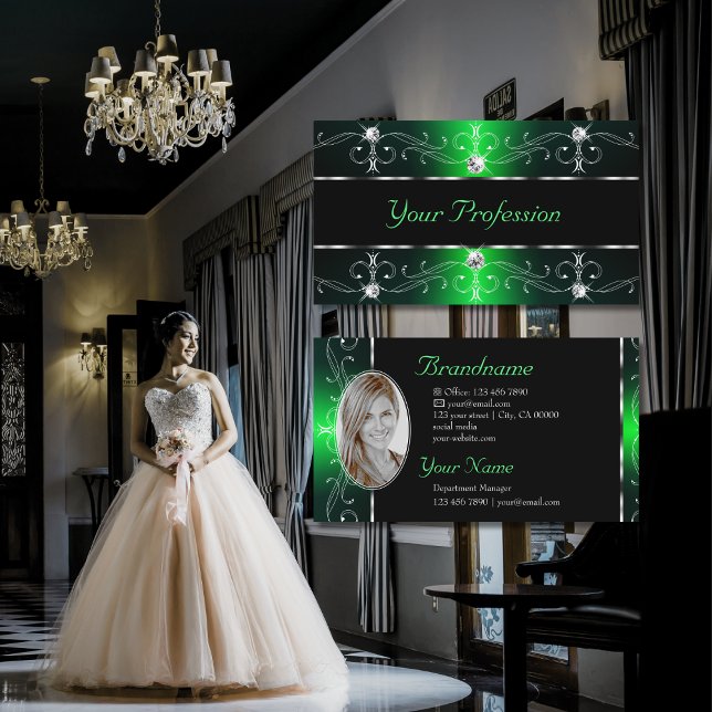 Tarjeta De Visita Fronteras verdes del Ornato Negro con foto (Subido por el creador)