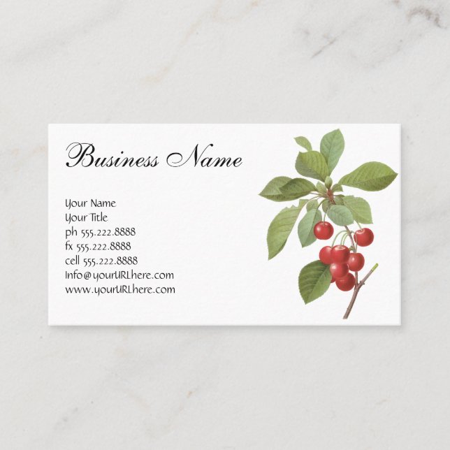 Tarjeta De Visita Fruta Antigua Cereza Comida, Cerezas por Redoute (Anverso)