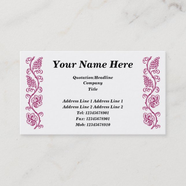 Tarjeta De Visita Fruta del vino - "Vino Rojo" (Anverso)