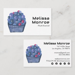 Tarjeta De Visita Fruta dulce de color azul en la cesta de arándano